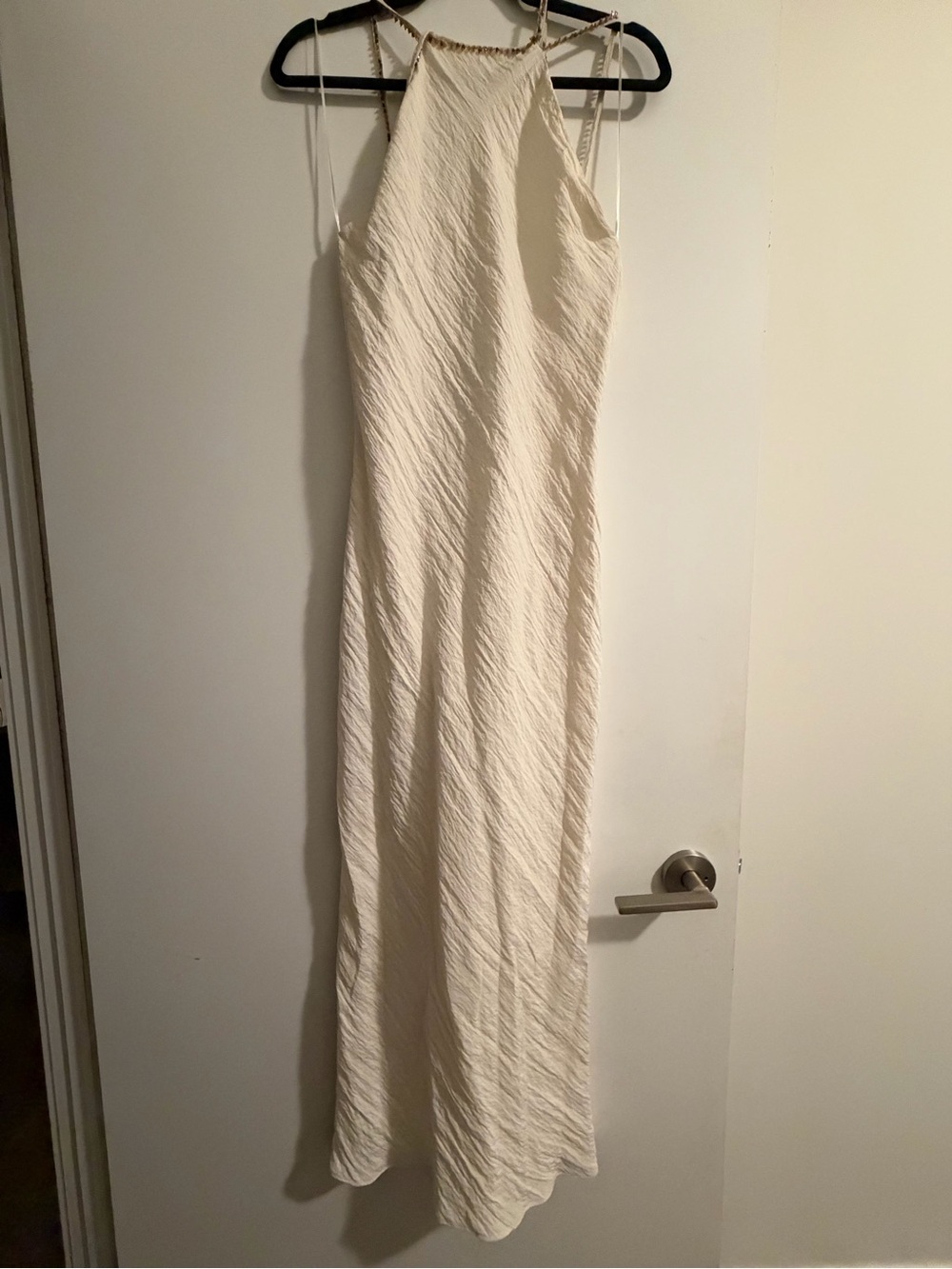 Zara Cream Textured Halter Maxi Dress